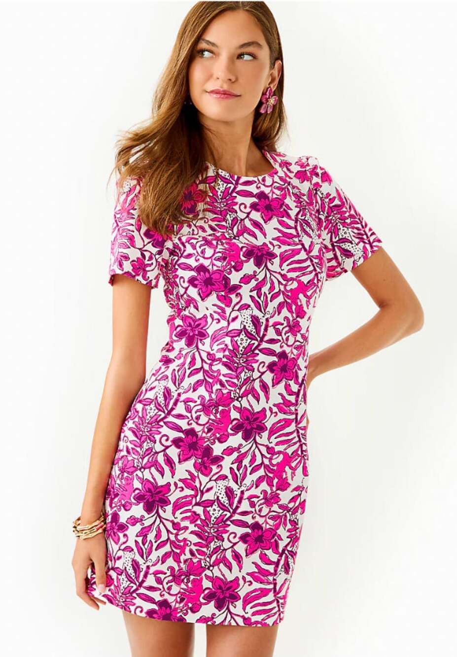 LILLY PULITZER Mila Short Sleeve Dress Size 16 Pink Elderflower Blossom NWT